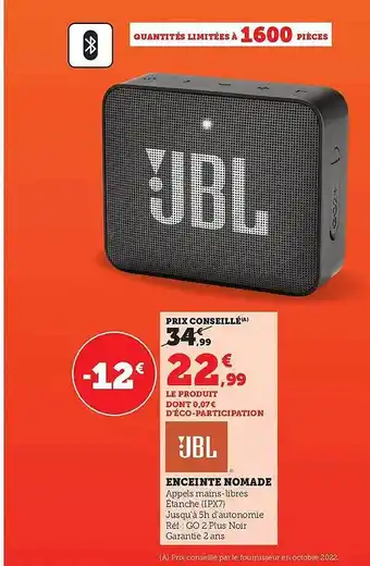 Super U Enceinte nomade jbl offre