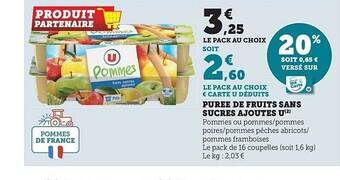 U Express Purée de fruits sans sucres ajoutés u offre