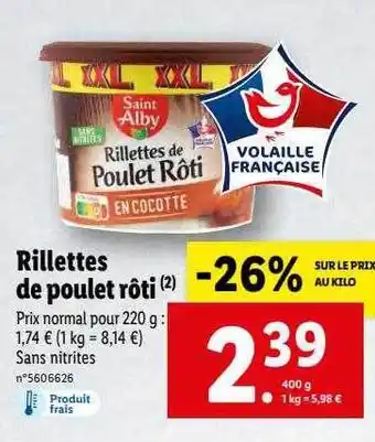 Lidl Rillettes de poulet rôti saint alby offre