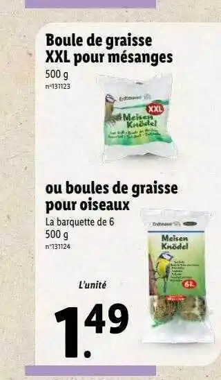 Lidl Boule de graisse xxl pour mésanges ou boules de graisse pour oiseaux offre