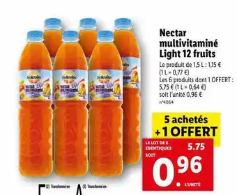 Lidl Nectar multivitaminé light 12 fruits solevita offre