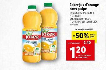 Lidl Joker jus d'orange sans pulpe offre