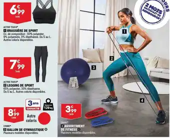ALDI Brassière de sport active touch, legging de sport active touch, ballon de gymnastique crane offre