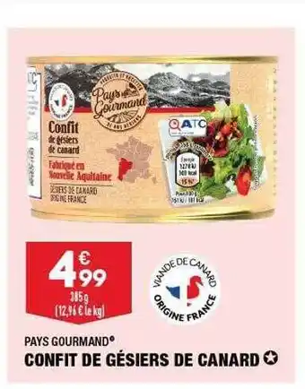 ALDI Confit de gésiers de canard pays gourmand offre