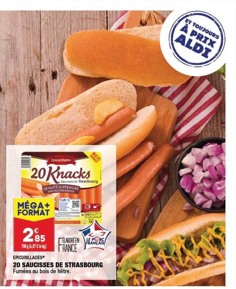 Promo 20 saucisses de strasbourg epicurillades chez ALDI