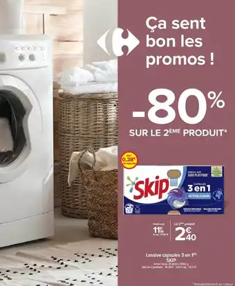 Carrefour Contact Lessive capsules 3 en 1 skip offre