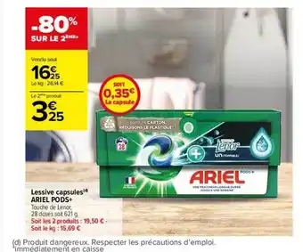 Carrefour Contact Lessive capsules ariel pods+ offre
