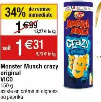 Cora x Carrefour Monster munch crazy original vico offre