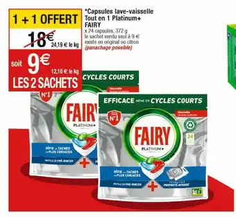 Cora x Carrefour Capsules lave-vaisselle tout en 1 platinum+ fairy offre