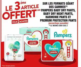 Cora x Carrefour Formats géant des gammes pampers baby dry pants, baby dry night pants, harmonie pants et premium protection pants offre