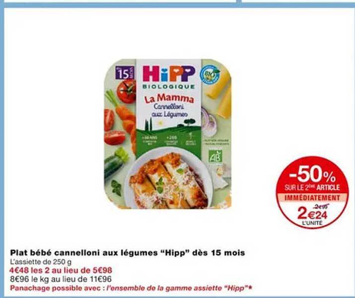 Promo Plat bébé cannelloni aux légumes chez Monoprix