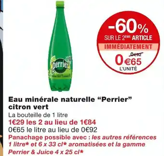 Monoprix Eau minérale naturelle Perrier citron vert offre