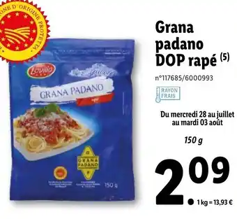 Lidl Grana Padano Dop Rapé offre