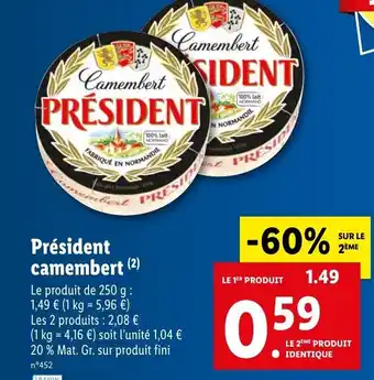 Lidl Président Camembert offre