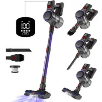 Conforama Aspirateur balai sans fil 36000pa puissant 4 en 1,50 min autonomie aspirateur balai avec batterie amovible 2500mah*8, lumière offre