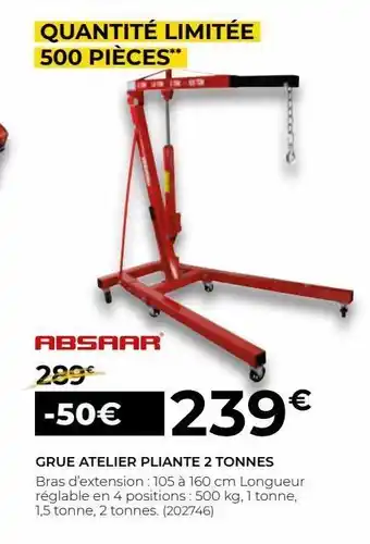 Feu Vert Grue atelier pliante 2 tonnes offre