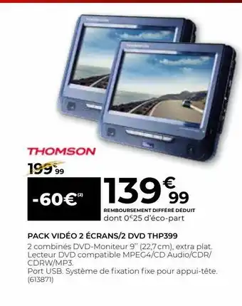 Pack video 2 ecrans/2 dvd thp 399