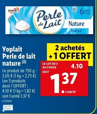 Lidl Yoplait Perle De Lait Nature offre