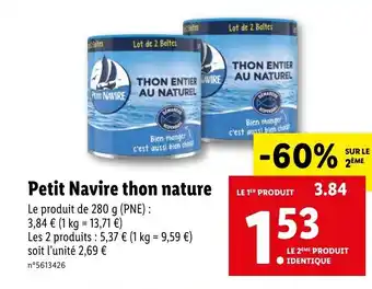 Lidl Petit Navire Thon Nature offre