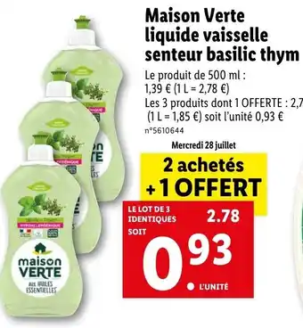 Lidl Maison Verte Liquide Vaisselle offre