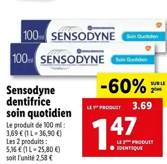 Lidl Sensodyne Dentifrice Soin Quotidien offre