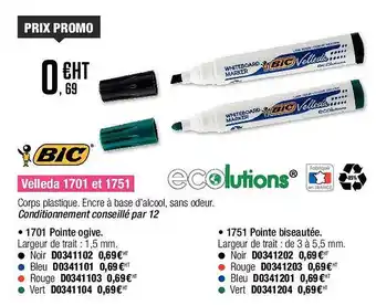Plein ciel Velleda 1701 et 1751 bic offre