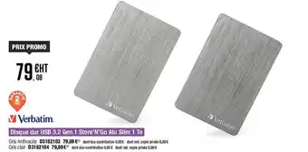 Disque dur usb 3.2 gen.1 store'n'go alu slim 1 to verbatim
