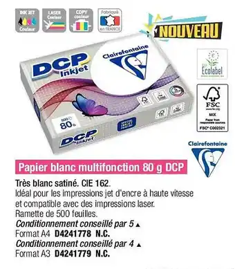 Plein ciel Papier blanc multifonction 80 g pcp clairefontaine offre