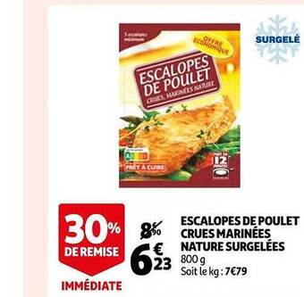 Auchan Escalopes de poulet crues marinées nature surgelées offre