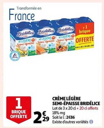 Auchan Crème légère semi-épaisse bridélice offre