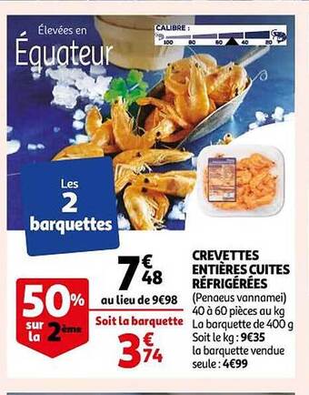 Auchan Crevettes entières cuites réfrigérées offre