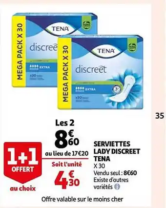 Auchan Serviettes lady discreet tena offre