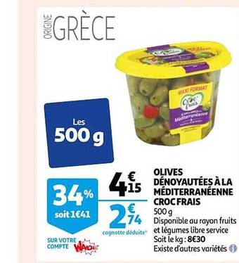 Auchan Olives dénoyautées à la méditerranéenne croc frais offre
