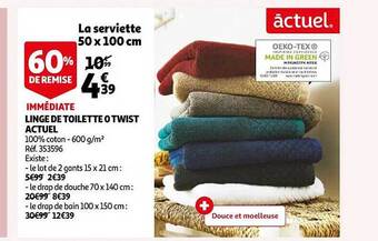 Auchan Linge de toilette 0 twist actuel offre