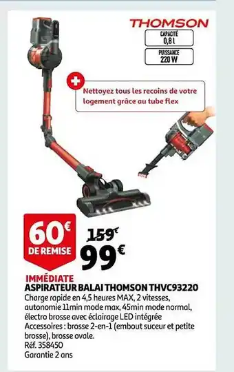 Auchan Aspirateur balai thomson thvc93220 offre