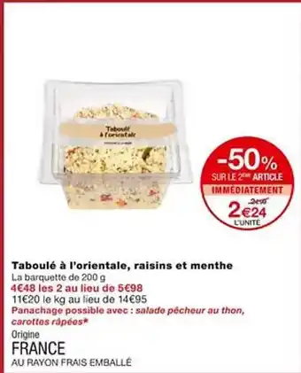 Monoprix Taboulé à l'orientale, raisins et menthe offre
