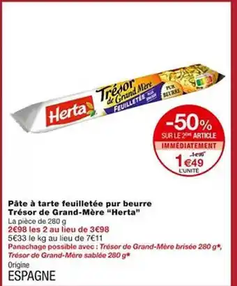 Monoprix Pâte à tarte feuilletée pur beurre trésor de grand-mère offre