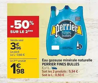 Carrefour Eau gazeuse minérale naturelle perrier fines bulles offre