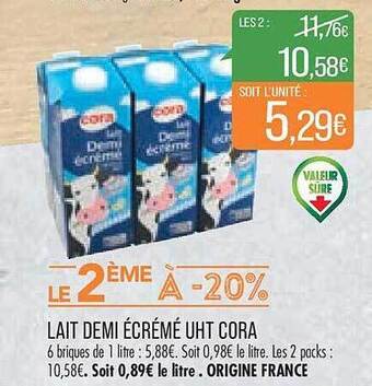 Match Lait demi écrémé uht cora offre
