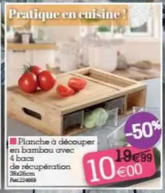 Kandy Planche à découper en bambou avec 4 bacs offre