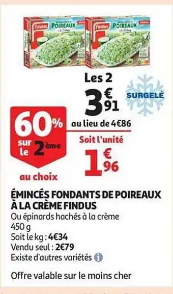 Auchan Émincés fondants de poireaux à la crème findus offre