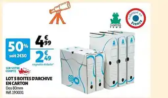Auchan Lot 5 boîtes d'archive en carton offre
