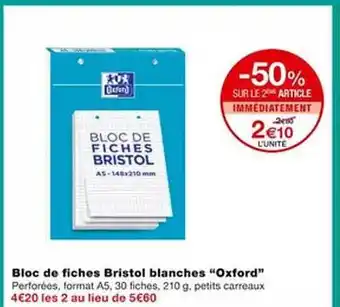 Monoprix Bloc de fiches bristol blanches offre