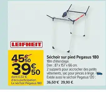 Carrefour Séchoir sur pied pegasus 180 leifheit offre