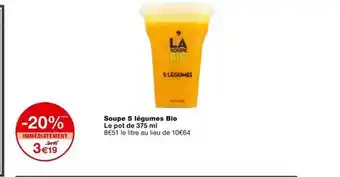 Monoprix Soupe 5 légumes bio offre