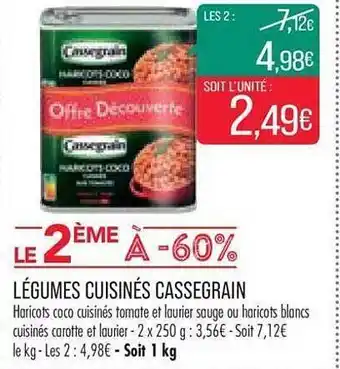 Match Légumes cuisinés cassegrain offre