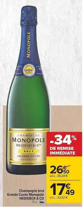 Carrefour Champagne brut grande cuvée monopole heidsieck & co offre