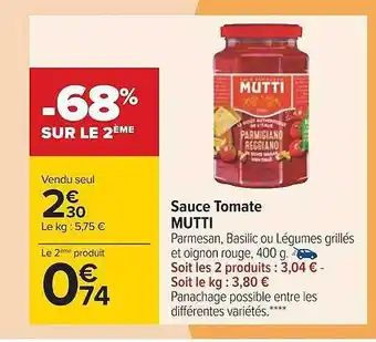 Carrefour Sauce tomate mutti offre