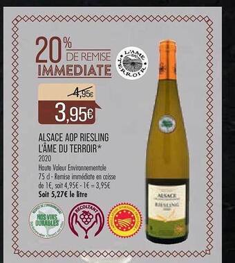 Match Alsace aop riesling l'âme du terroir offre