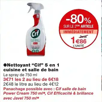 Monoprix Nettoyant Cif 5 en 1 cuisine et salle de bain offre